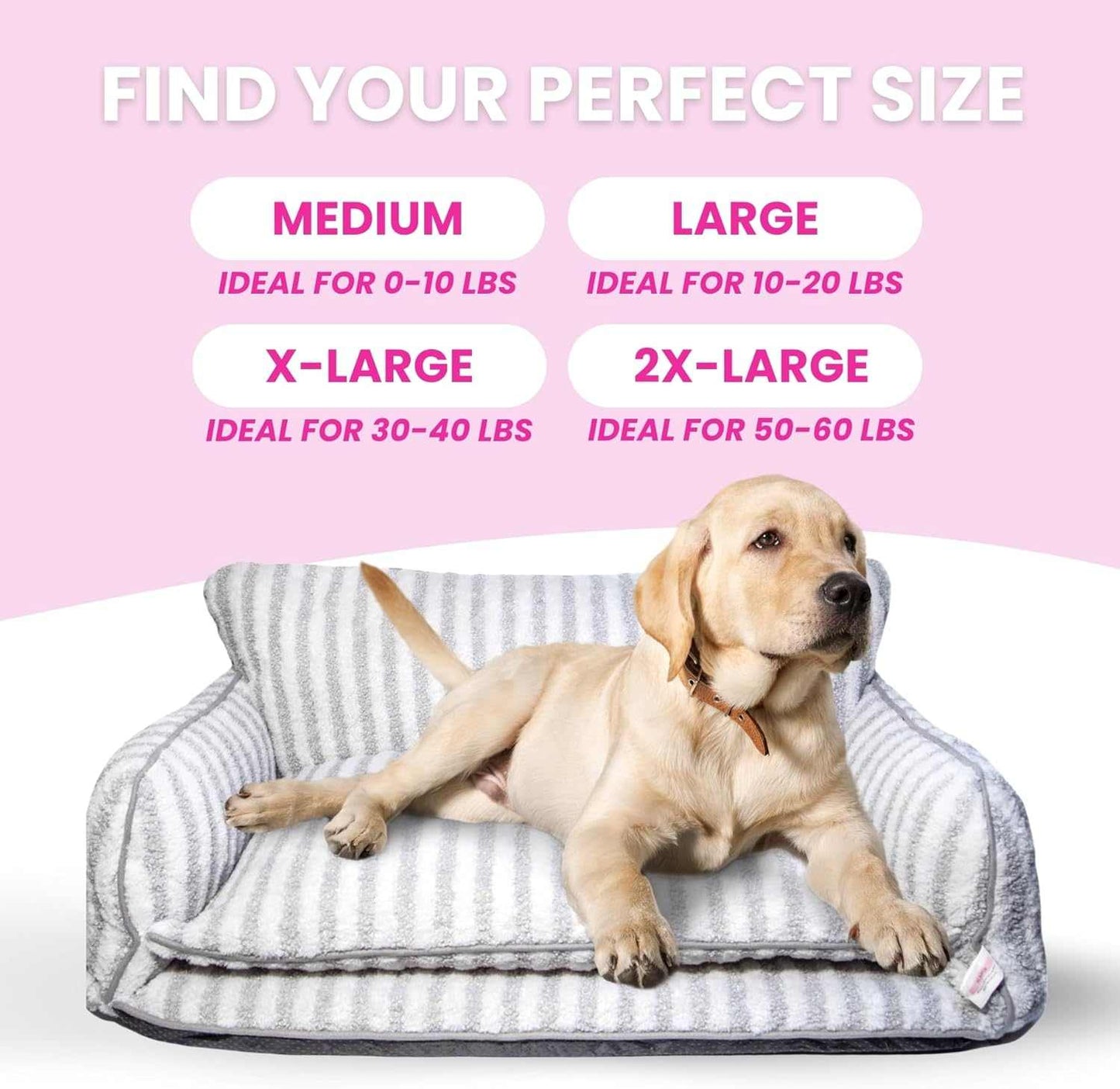 Grey and White Striped Couch Style Dog Bed - Glow Pups