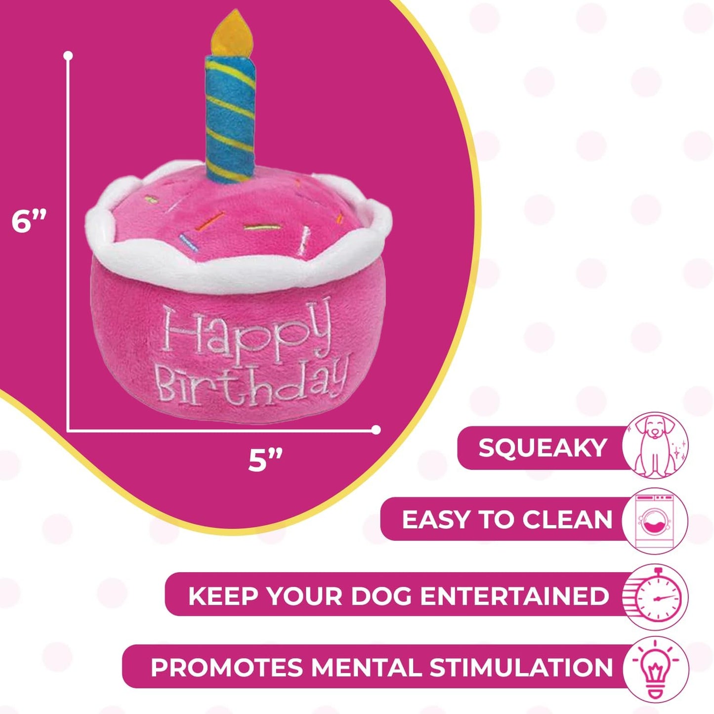 Squeaky Pink Birthday Cake Plush Dog Toy - Glow Pups