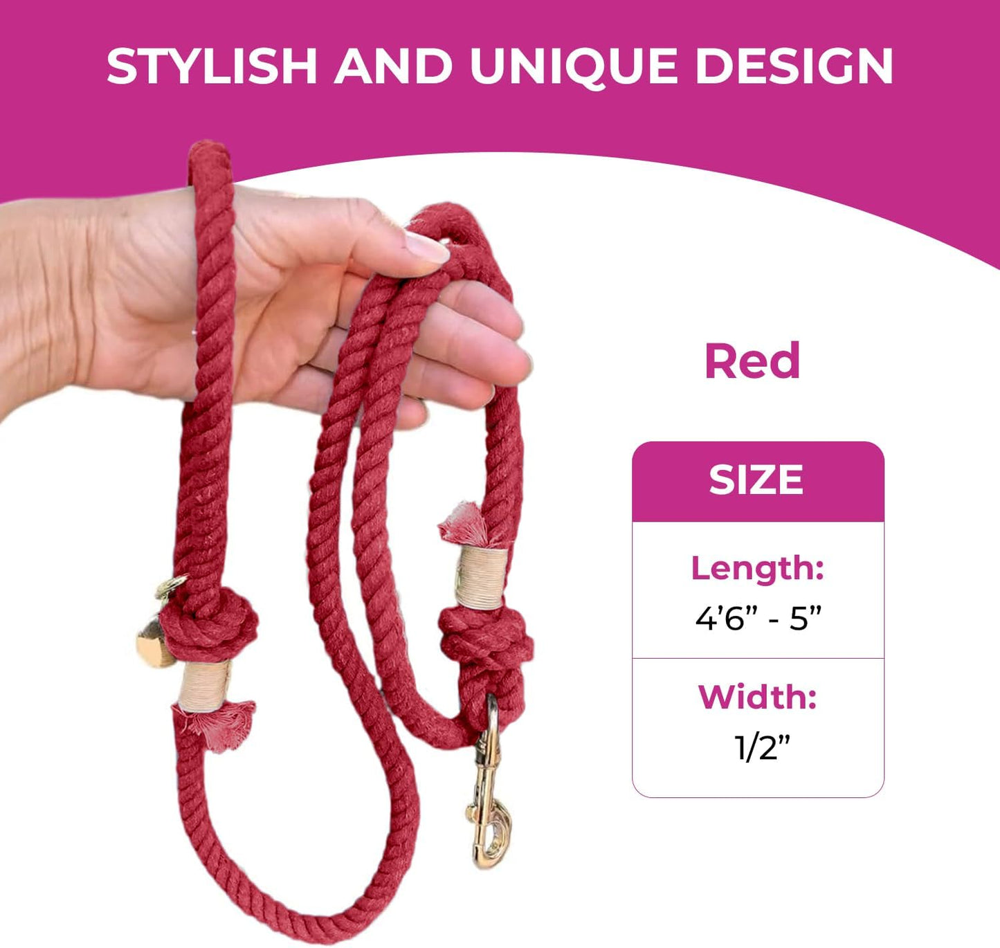 Red Boho Chic Style Dog Leash - Glow Pups