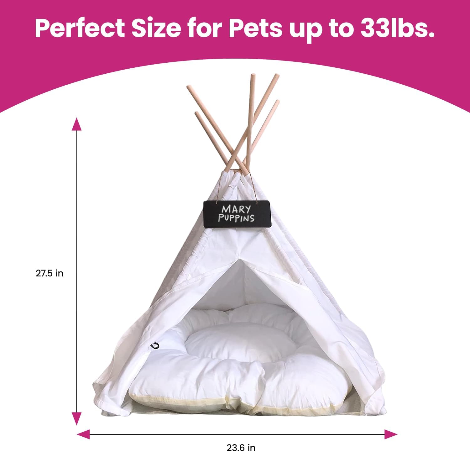 Natural  White Pet Teepee Dog Bed - Glow Pups