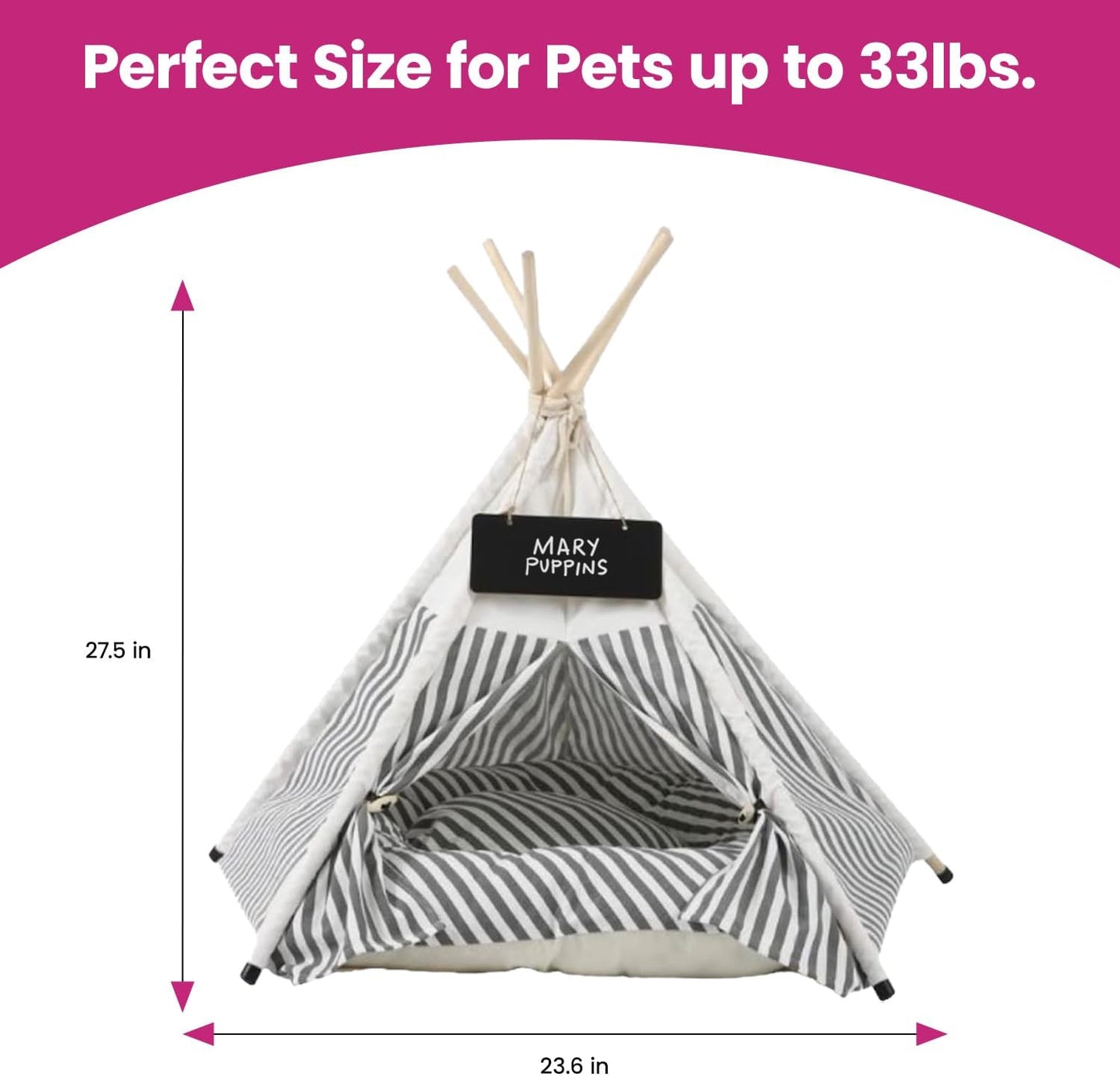 Grey and White Striped Pet Teepee