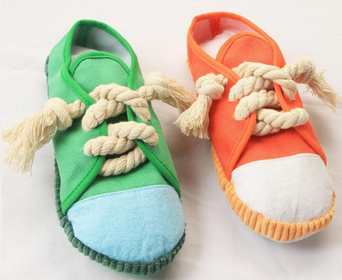 2 Pack: Shoe Dog Toy with Squeaker and Rope Laces