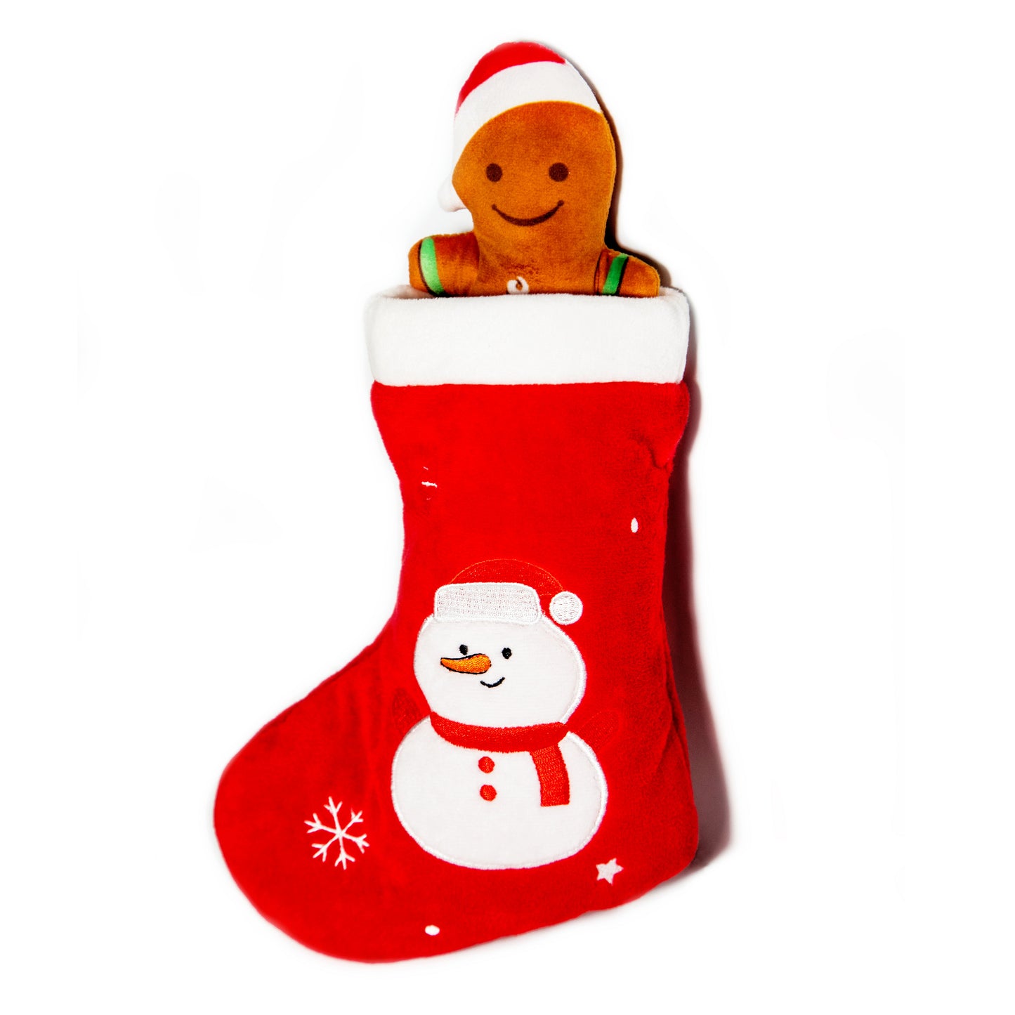 Christmas Stocking Dog Toy with Santa, Snowman and Gingerbread Man toys