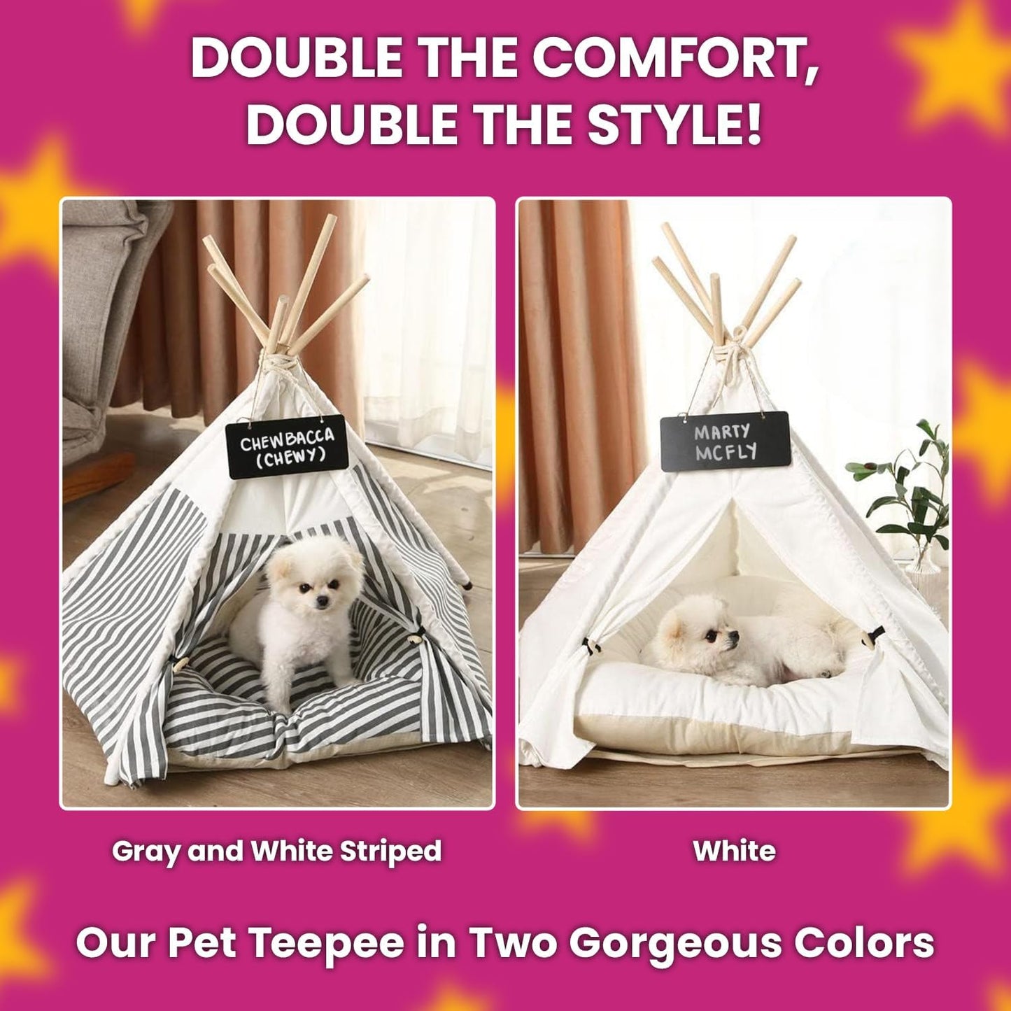 Grey and White Striped Pet Teepee