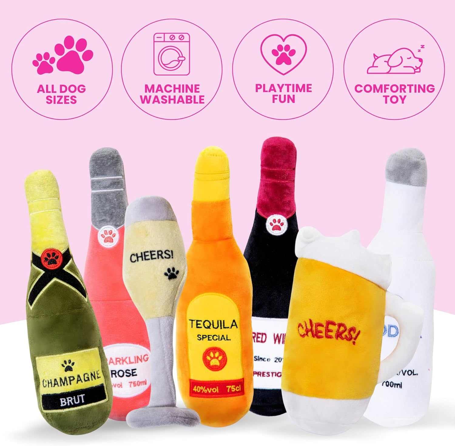 Squeaky Red Wine Plush Dog Toy - Glow Pups