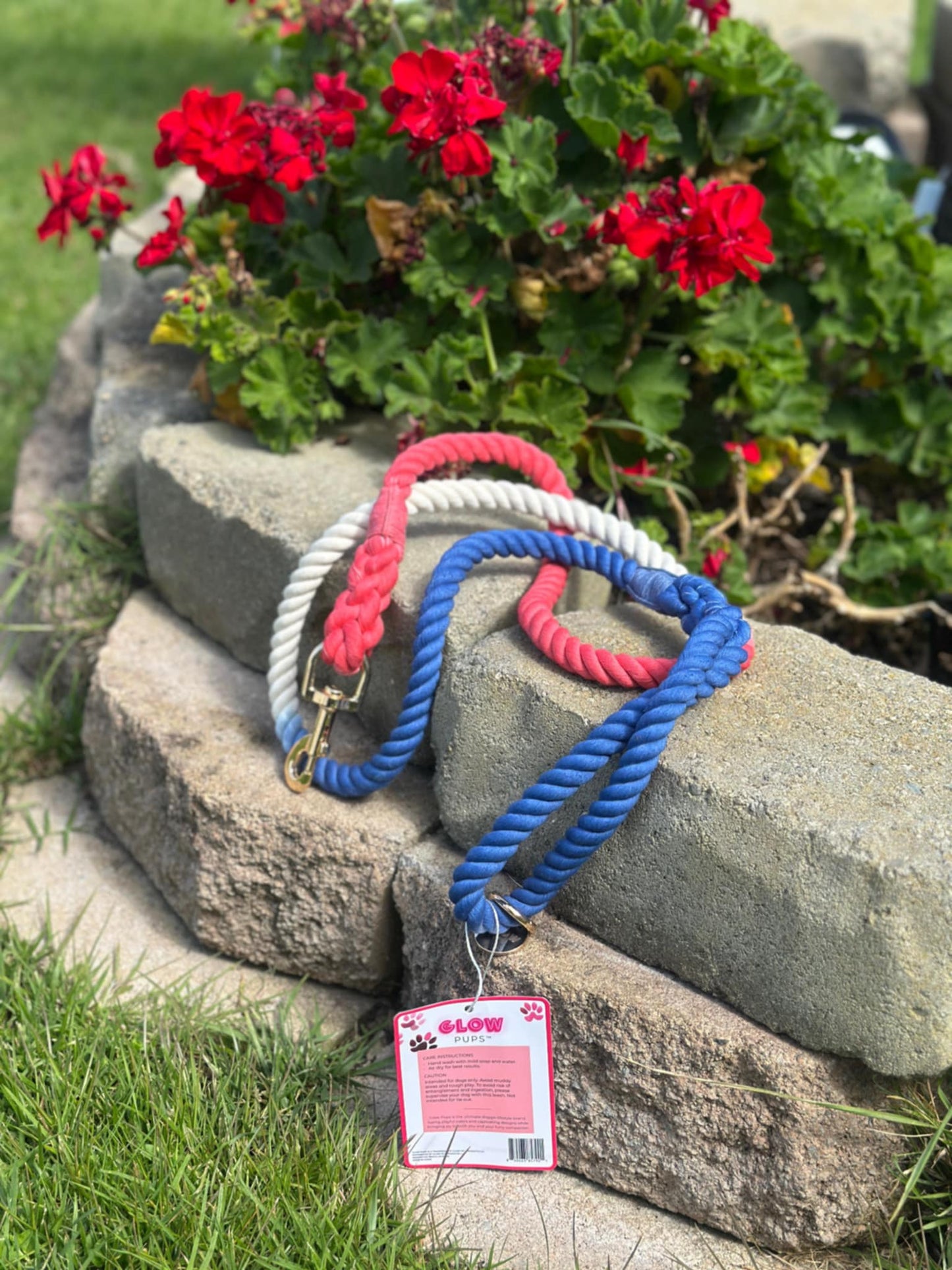 Durable Red White And Blue Rope Dog Leash With Comfortable Handle by Glow Pups