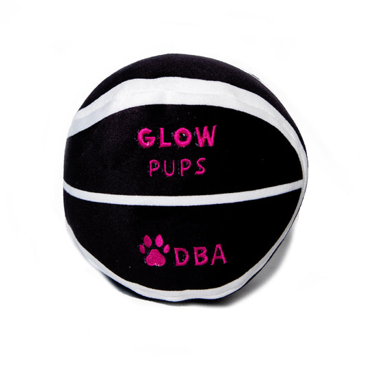 Glow Pups Plush Basketball Dog Toy with Squeaker, Black and White by Glow Pups