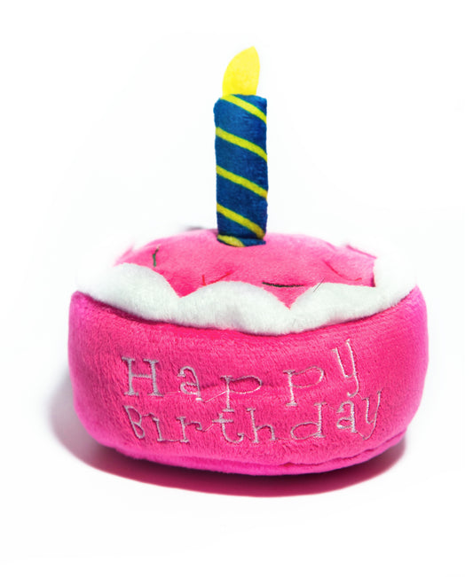 Squeaky Pink Birthday Cake Plush Dog Toy