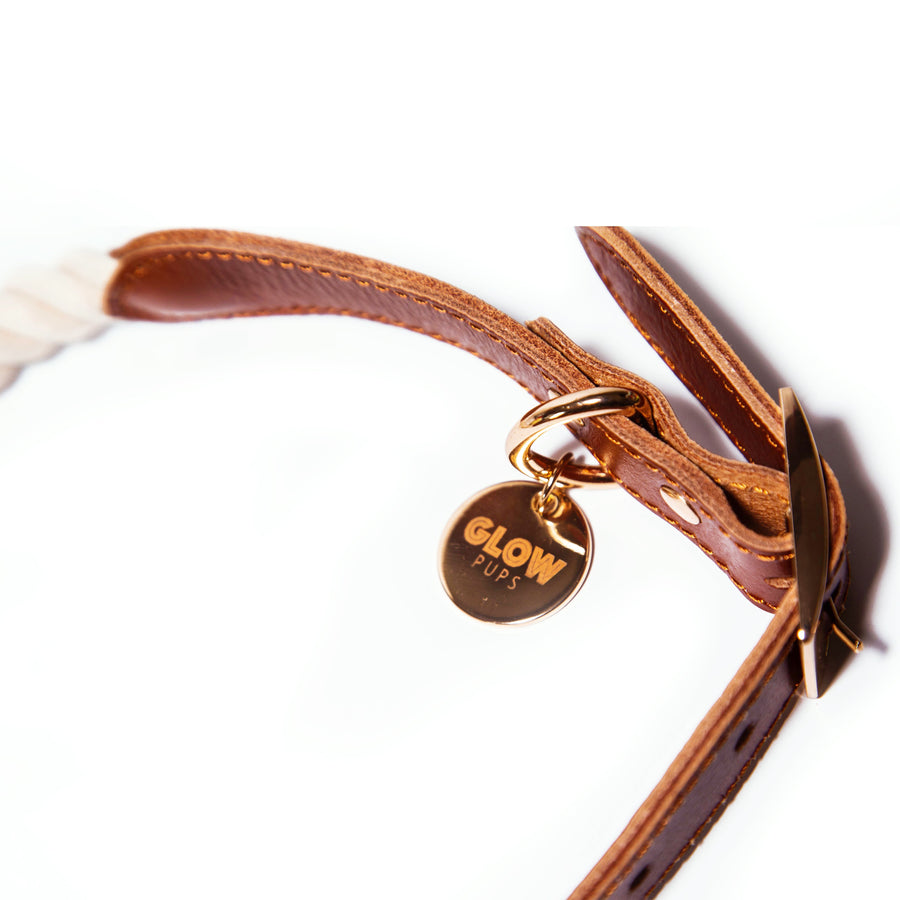 White Rope and Leather Collar - Glow Pups by Glow Pups