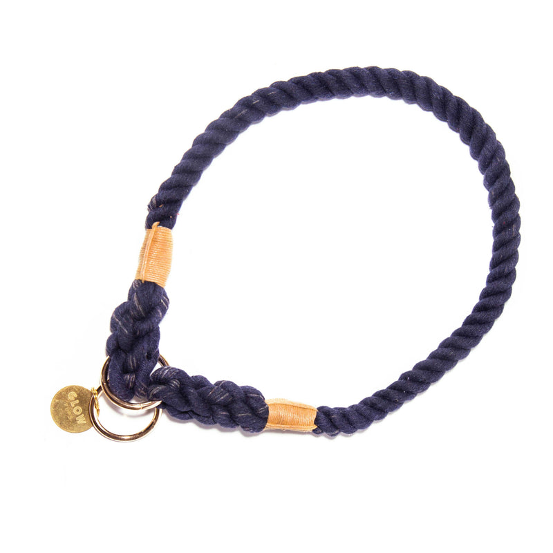 Navy Blue Stylish Rope Slip Collar - Glow Pups