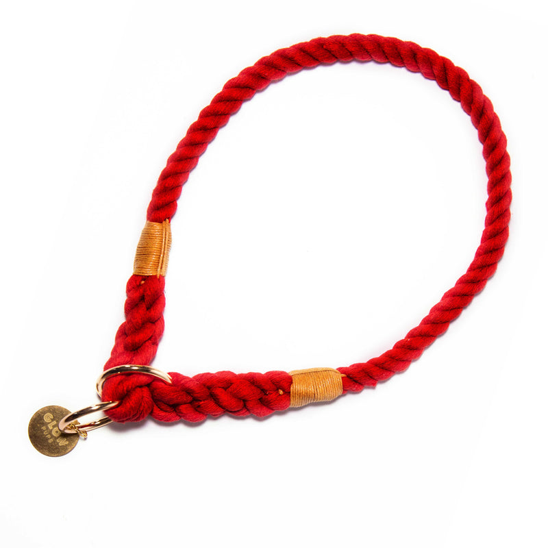 Red Stylish Rope Slip Collar - Glow Pups