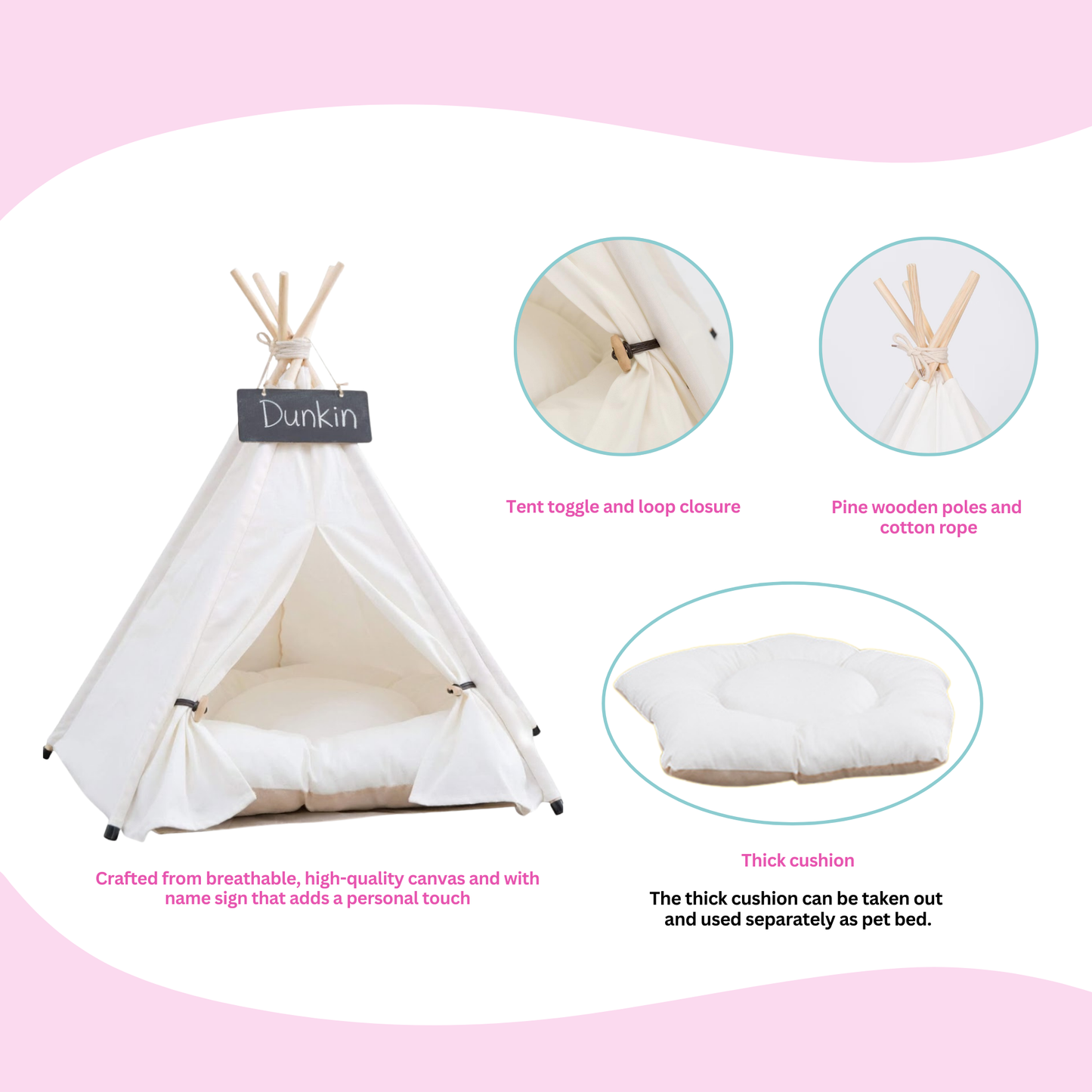 Pet Teepee Dog Bed, White - Glow Pups