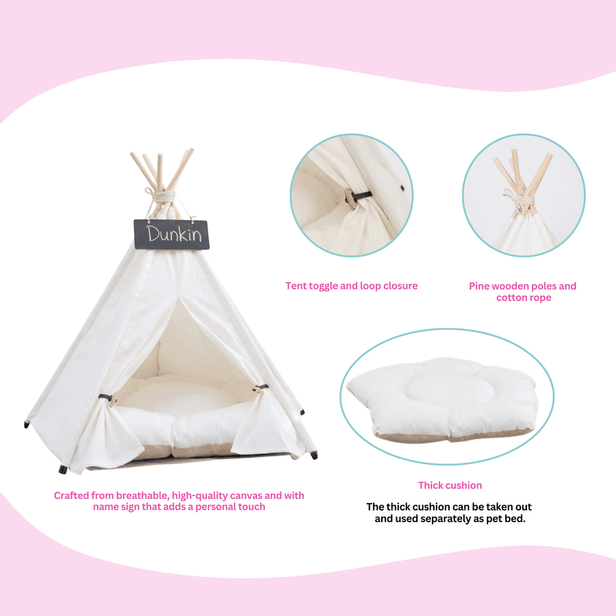 White Pet Teepee Dog Bed by Glow Pups Cozy Private Retreat for Dogs Soft Breathable Fabric by Glow Pups