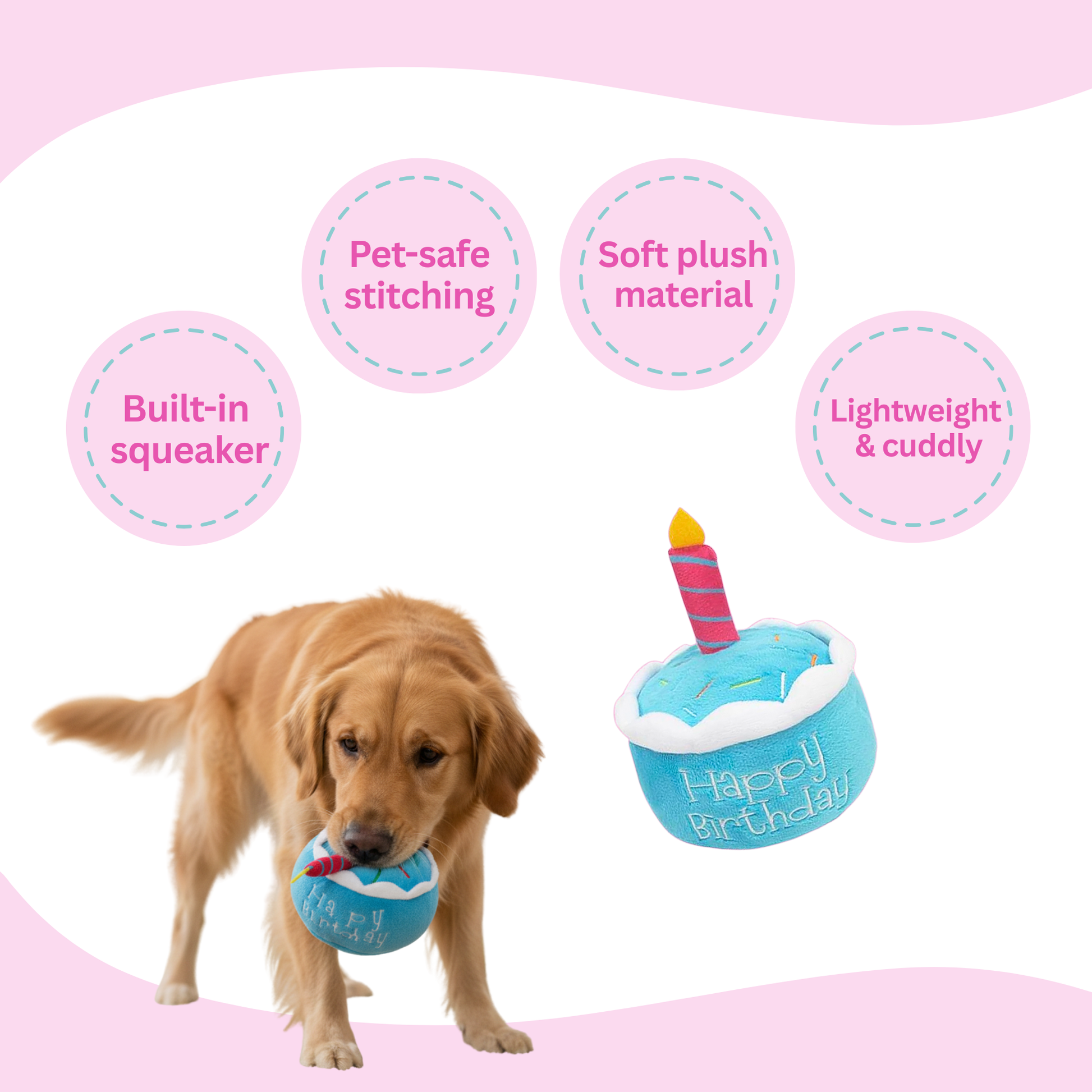 Blue Birthday Cake Plush Dog Toy - Glow Pups by Glow Pups
