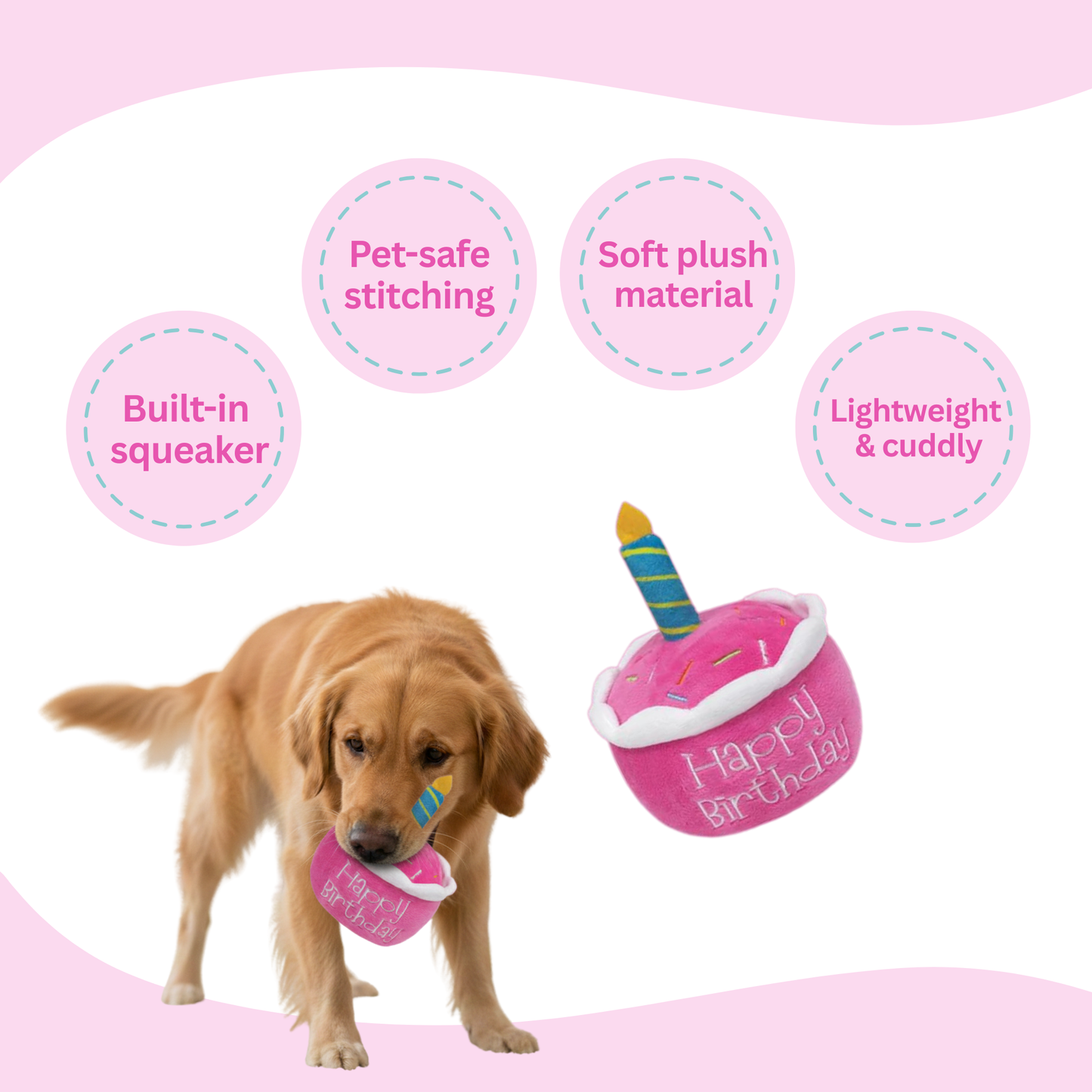 Pink Birthday Cake Plush Dog Toy - Glow Pups