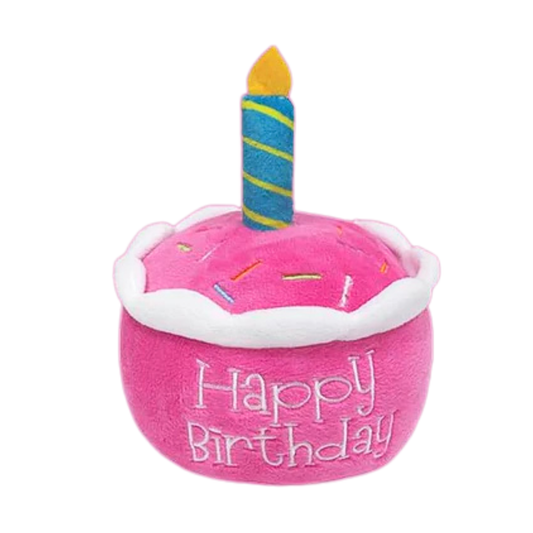 Pink Birthday Cake Plush Dog Toy with squeaker for dogs celebration
