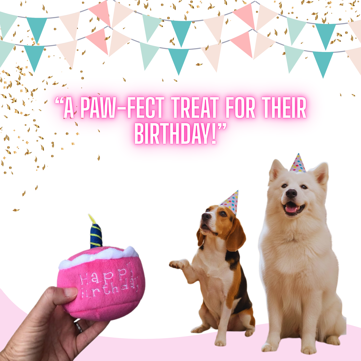Pink Birthday Cake Plush Dog Toy - Glow Pups
