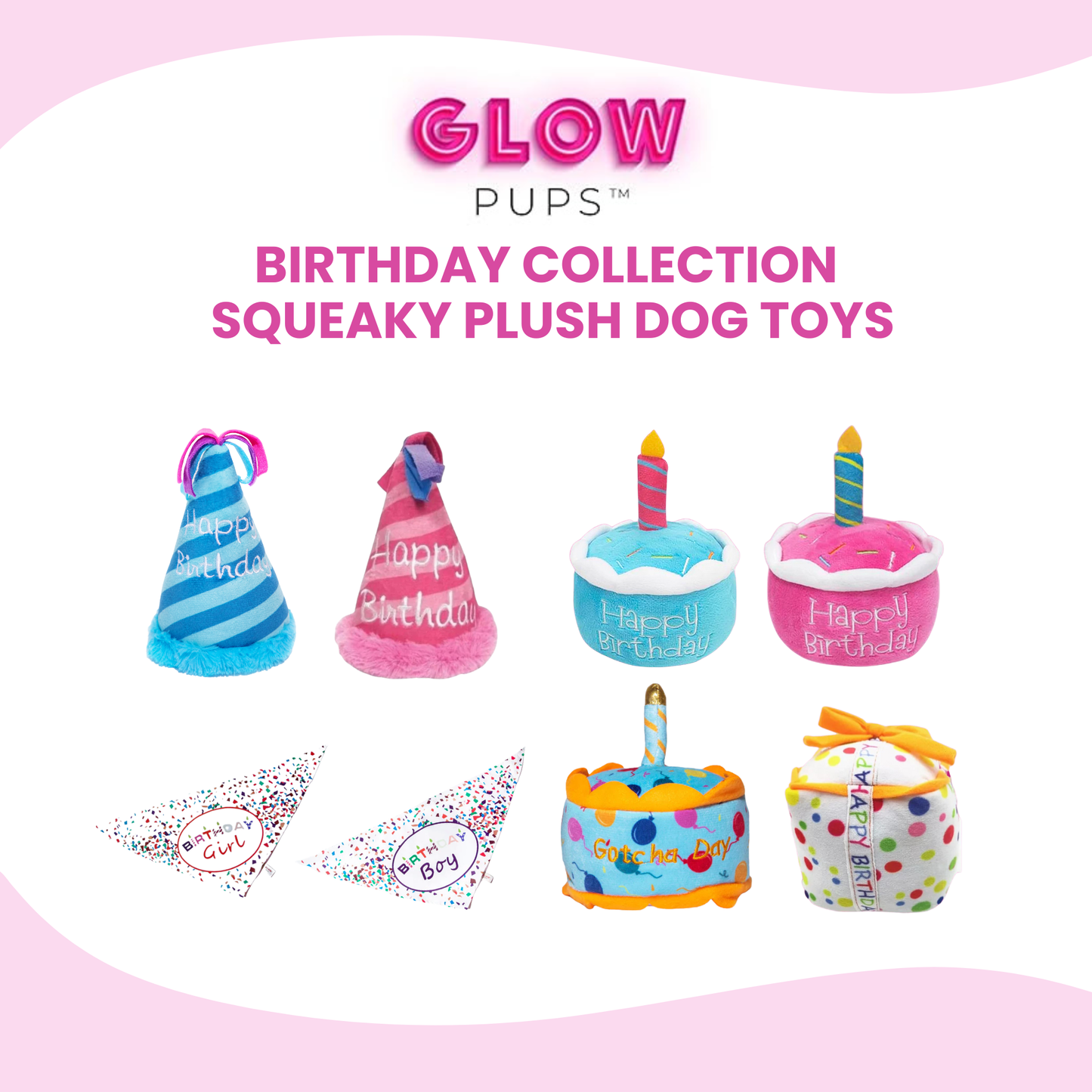 Pink Birthday Cake Plush Dog Toy - Glow Pups