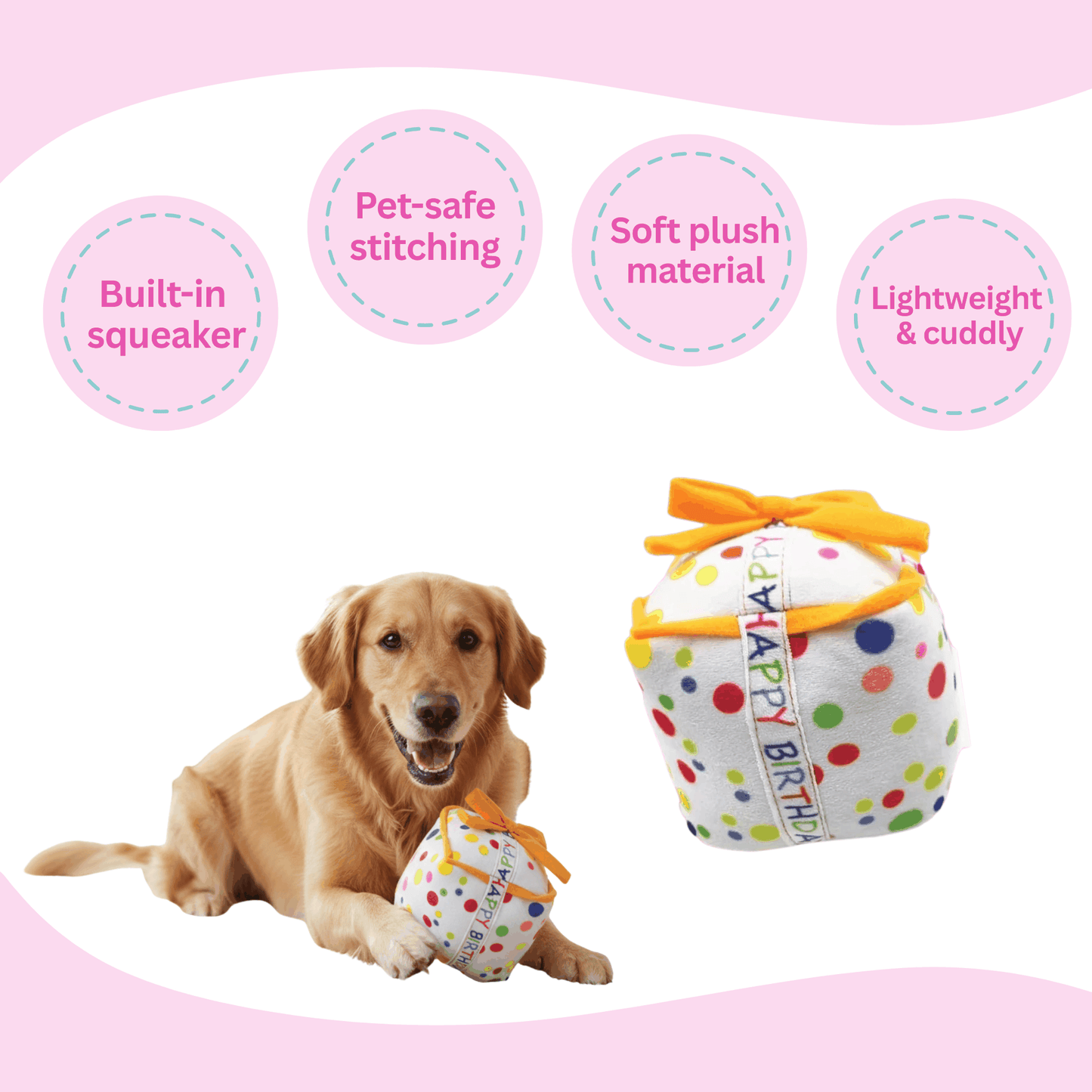 Squeaky Birthday Present Plush Dog Toy - Glow Pups by Glow Pups