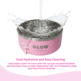 Sunshine Yellow Stainless Steel Dog Bowl 32oz and 64oz Vacuum Insulated Keeps Water Cool and Stable No Slip Design by Glow Pups