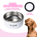 Glow Pups White Stainless Steel Dog Bowl 32oz And 64oz Vacuum Insulated No Slip No Tip by Glow Pups