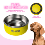Sunshine Yellow Stainless Steel Dog Bowl 32oz and 64oz Vacuum Insulated Keeps Water Cool and Stable No Slip Design by Glow Pups