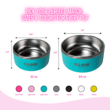 Aqua Blue Stainless Steel Dog Bowl 32oz and 64oz Vacuum Insulated No Slip No Tip Base Glow Pups by Glow Pups