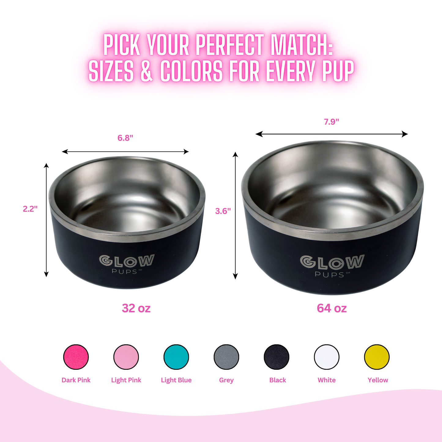 Black Stainless Steel Dog Bowl 32oz & 64oz - Glow Pups