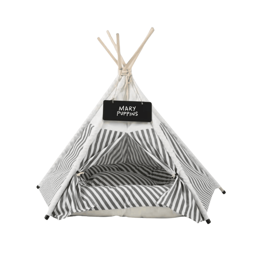Glow Pups Pet Teepee Dog Bed Grey And White Striped Portable Cozy Pet Tent For Small Pets Indoors by Glow Pups