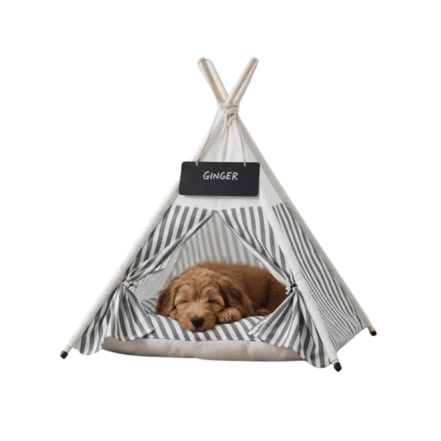 Glow Pups Pet Teepee Dog Bed Grey And White Striped Portable Cozy Pet Tent For Small Pets Indoors by Glow Pups