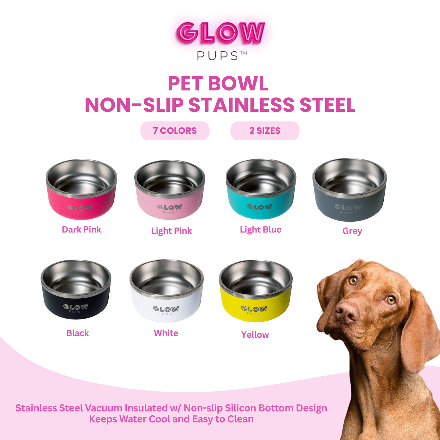 White Stainless Steel Dog Bowl 32oz & 64oz - Glow Pups