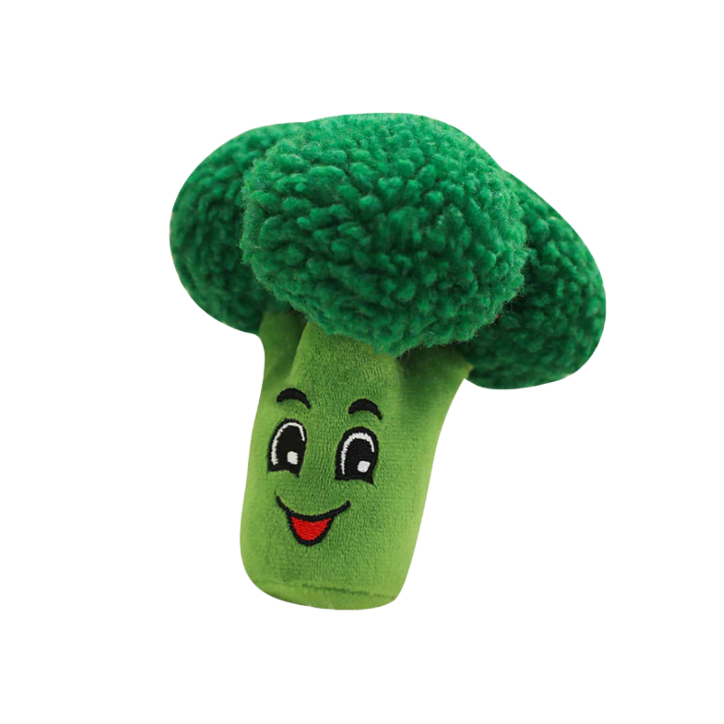 Broccoli Squeaky Dog Toy by Glow Pups, durable plush vegetable-shaped squeaky dog toy for all sizes