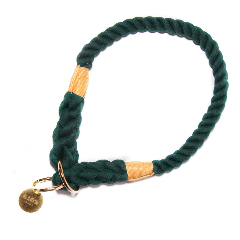 Dark Green Stylish Rope Slip Collar - Glow Pups