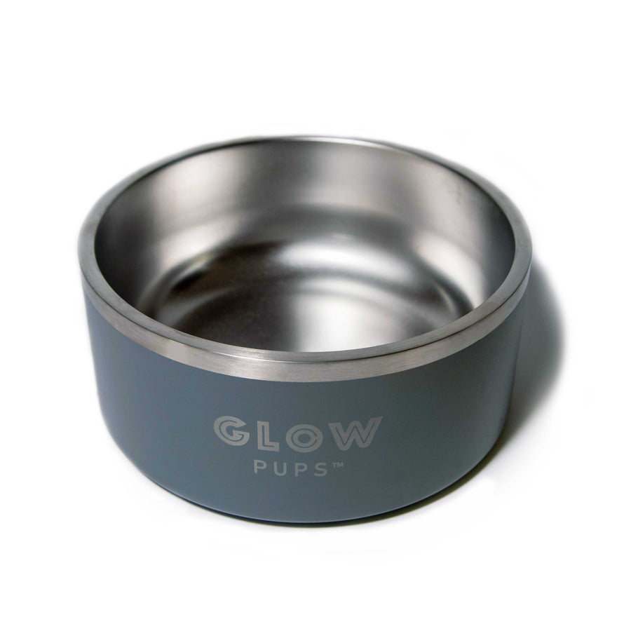 Grey Stainless Steel Dog Bowl Vacuum Insulated Keeps Water Cool No Slip No Tip Design Available In 32oz And 64oz by Glow Pups