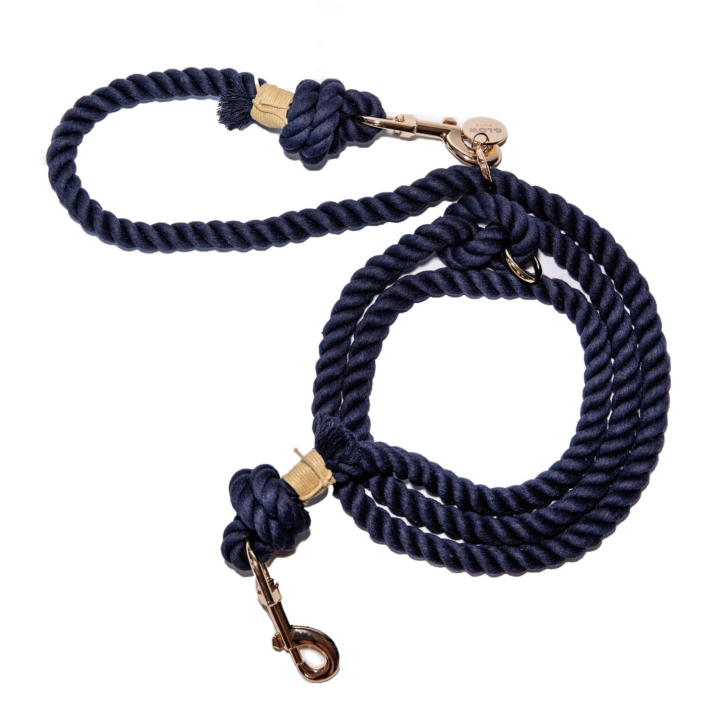 Navy Blue Hands Free Rope Leash Glow Pups For Dogs Handmade by Glow Pups