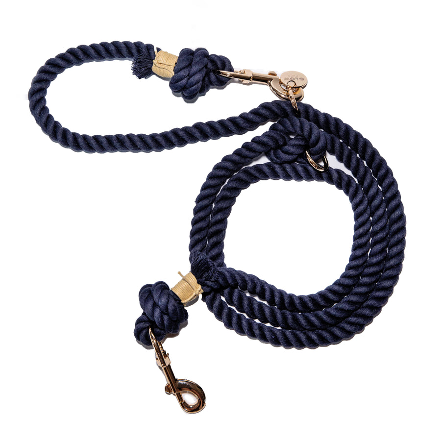 Navy Blue Hands Free Rope Leash Glow Pups For Dogs Handmade by Glow Pups