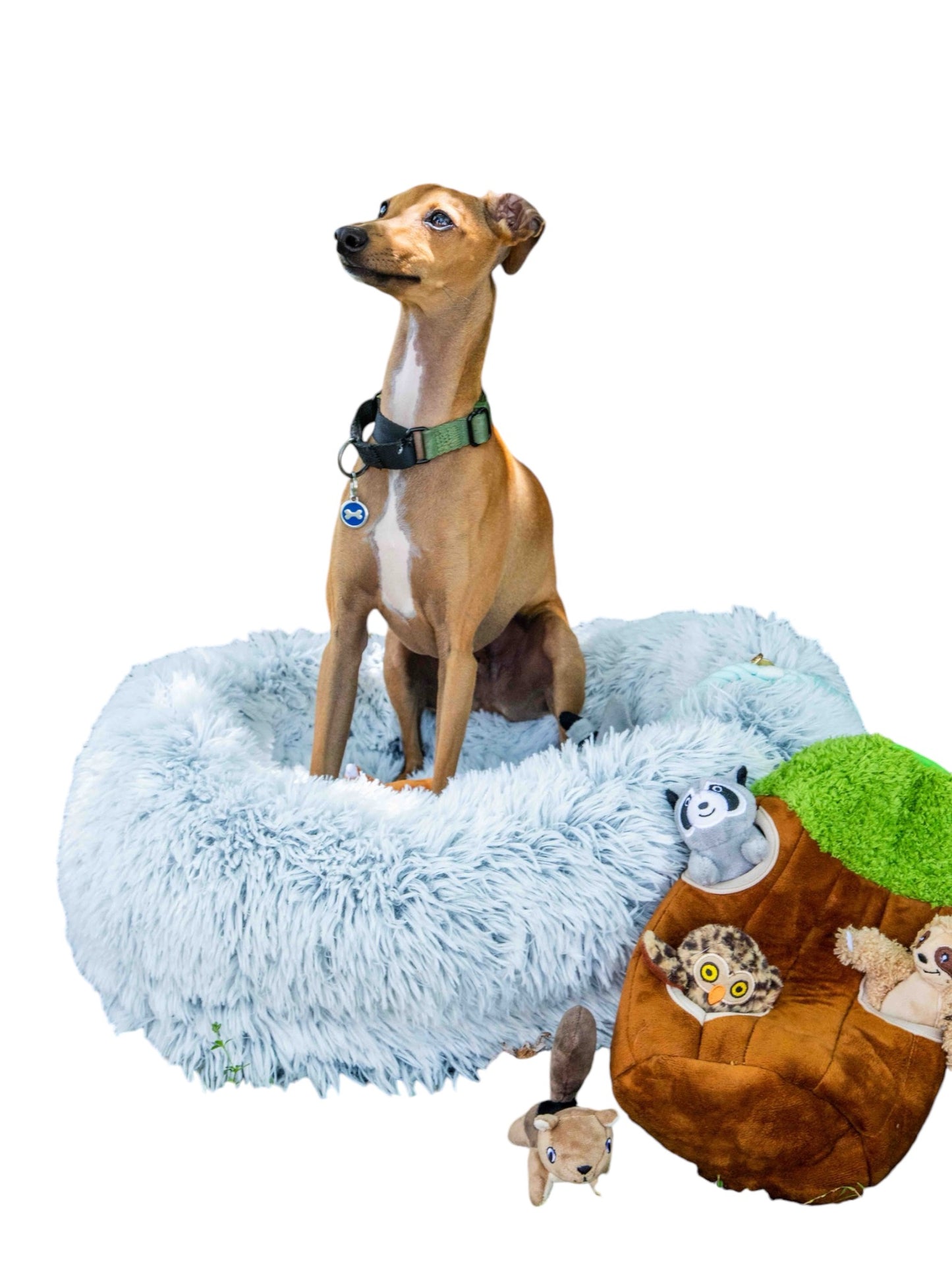 Calming Faux Fur Dog Bed with Memory Foam Bolster