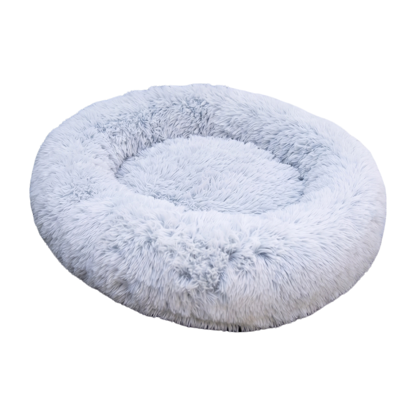 Luxurious Faux Fur Dog Bed With Memory Foam Bolster, Cozy Oval Design, Removable Cover and Machine Washable , Non-Slip Base, Light Grey by Glow Pups