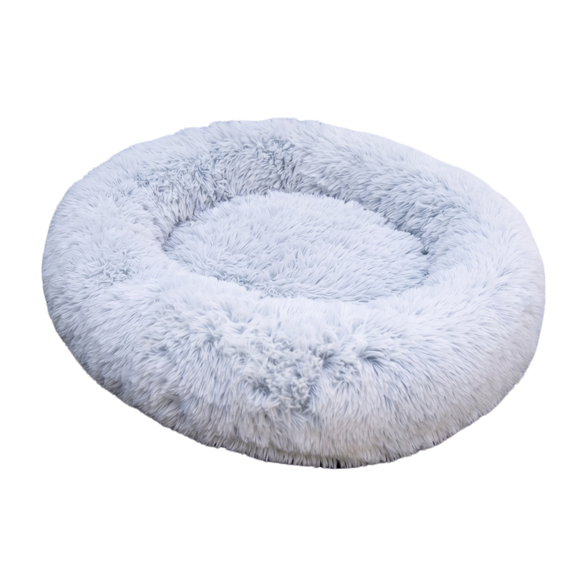 Luxurious Faux Fur Dog Bed With Memory Foam Bolster, Cozy Oval Design, Removable Cover and Machine Washable , Non-Slip Base, Light Grey by Glow Pups