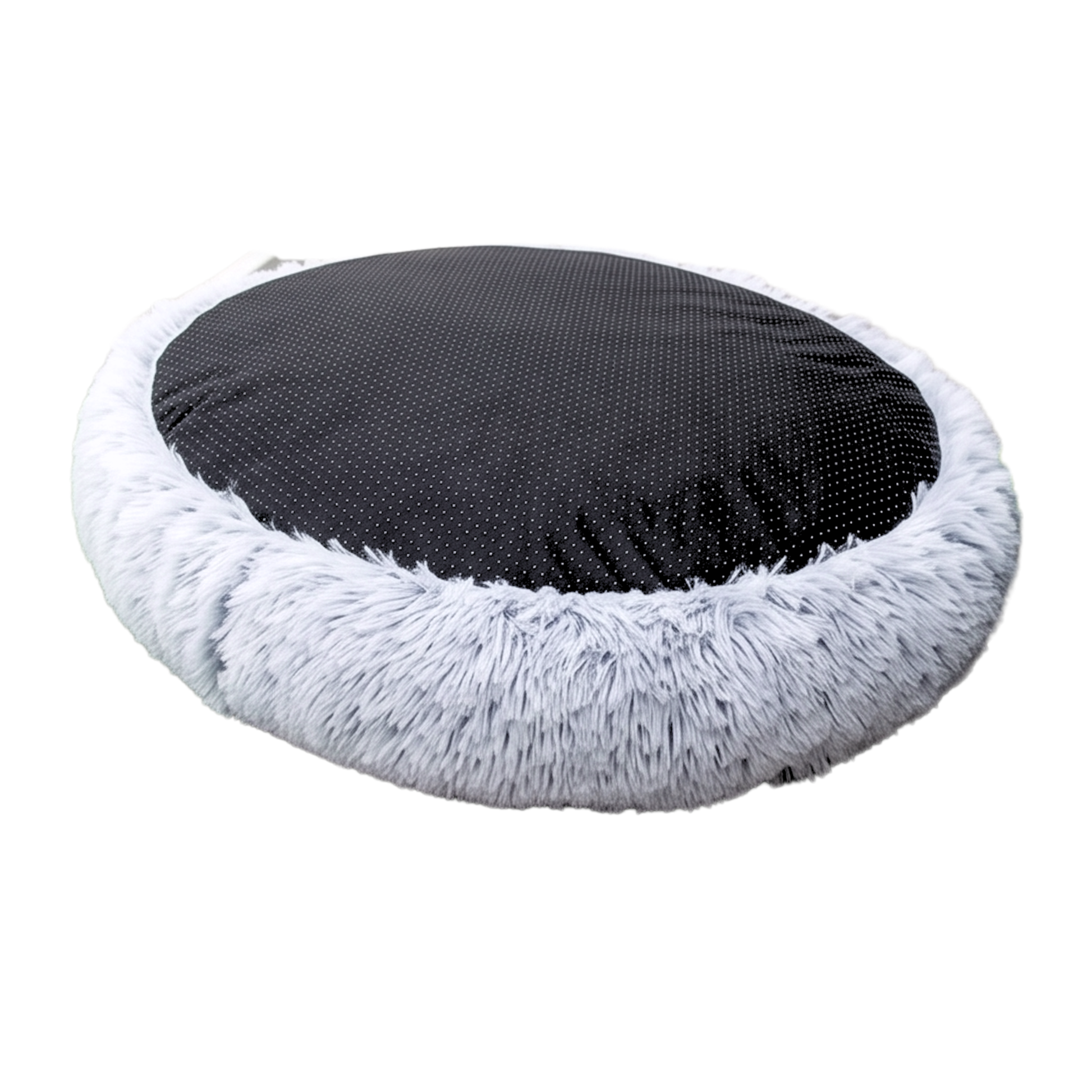 Luxurious Faux Fur Dog Bed With Memory Foam Bolster, Cozy Oval Design, Removable Cover and Machine Washable , Non-Slip Base, Light Grey by Glow Pups