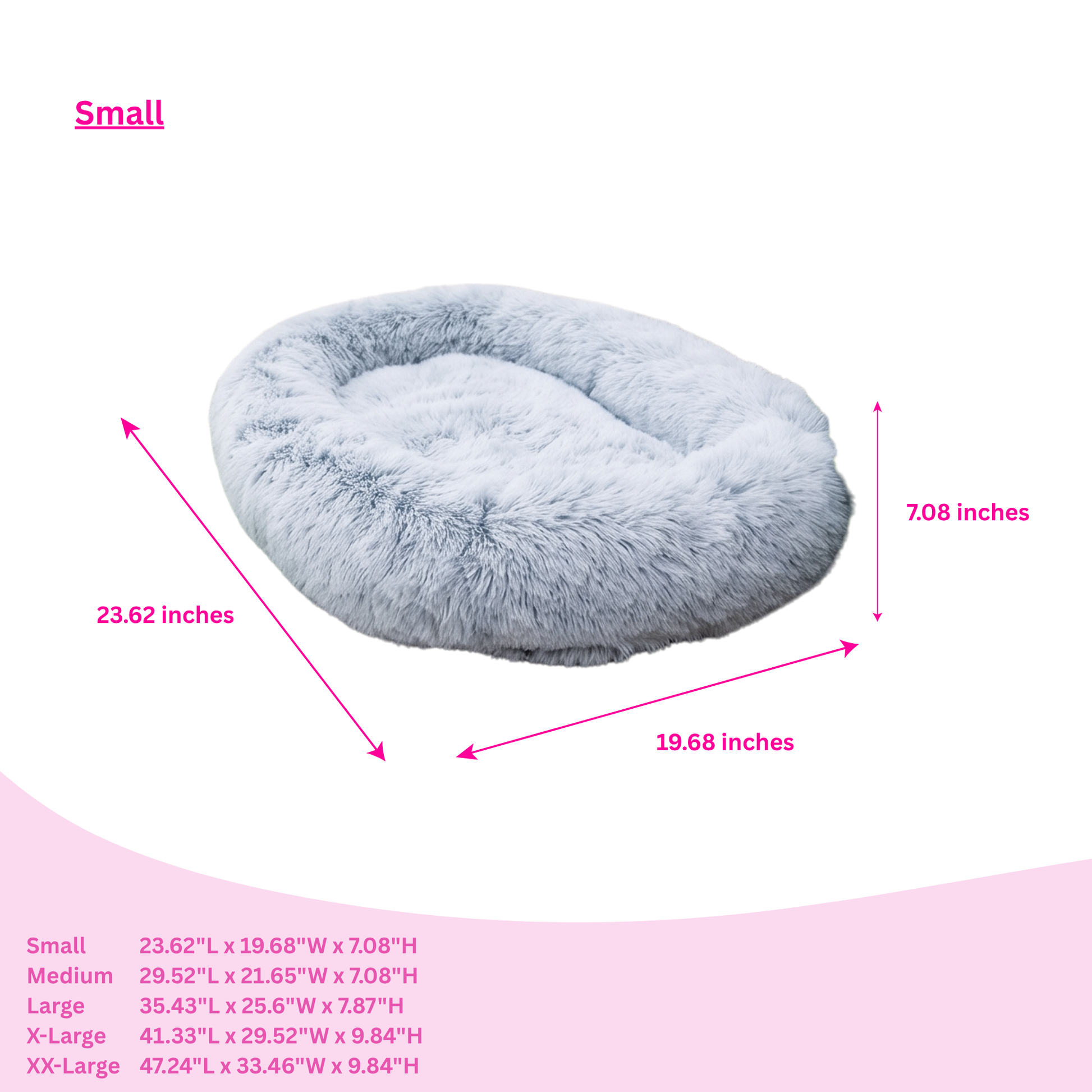 Luxurious Faux Fur Dog Bed With Memory Foam Bolster, Cozy Oval Design, Removable Cover and Machine Washable , Non-Slip Base, Light Grey by Glow Pups