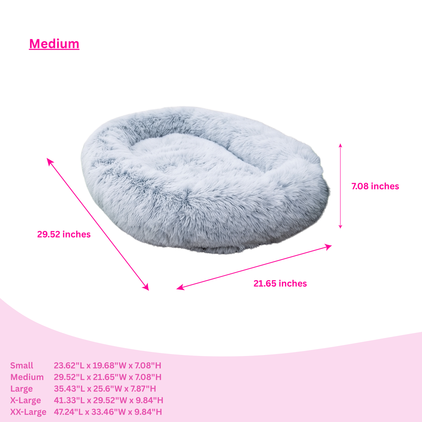 Luxurious Faux Fur Dog Bed With Memory Foam Bolster, Cozy Oval Design, Removable Cover and Machine Washable , Non-Slip Base, Light Grey by Glow Pups