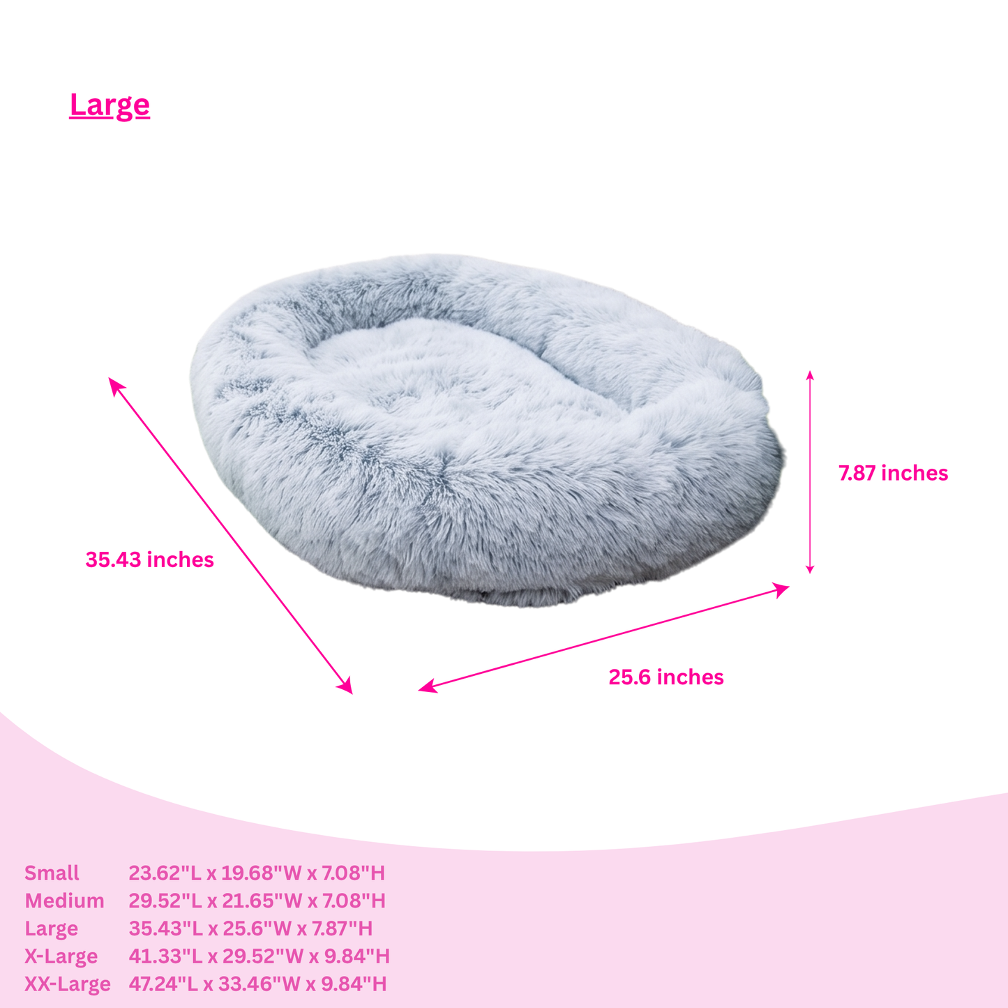Luxurious Faux Fur Dog Bed With Memory Foam Bolster, Cozy Oval Design, Removable Cover and Machine Washable , Non-Slip Base, Light Grey by Glow Pups