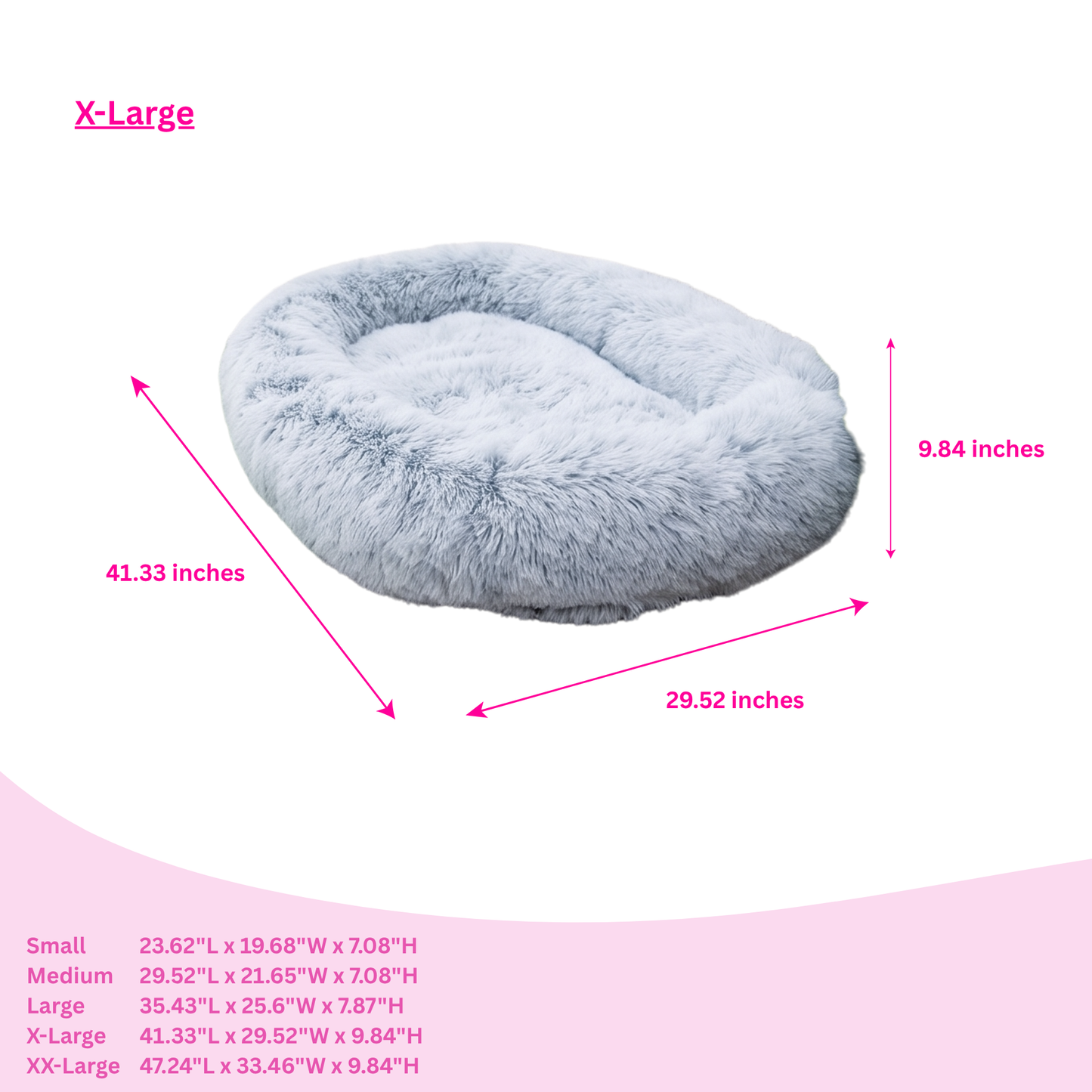 Luxurious Faux Fur Dog Bed With Memory Foam Bolster, Cozy Oval Design, Removable Cover and Machine Washable , Non-Slip Base, Light Grey by Glow Pups