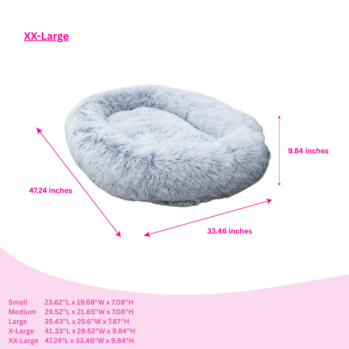 Luxurious Faux Fur Dog Bed With Memory Foam Bolster, Cozy Oval Design, Removable Cover and Machine Washable , Non-Slip Base, Light Grey by Glow Pups