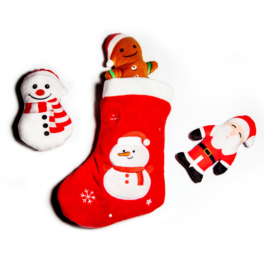Christmas Stocking Dog Toy with Santa, Snowman and Gingerbread Man toys - Glow Pups by Glow Pups
