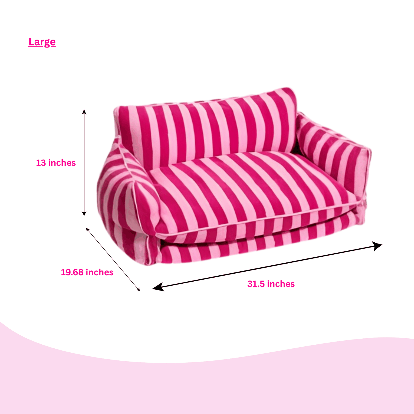 Glow Pups Pretty Pink Striped Sofa Dog Bed For Stylish Comfort And Cozy Rest For Pets by Glow Pups