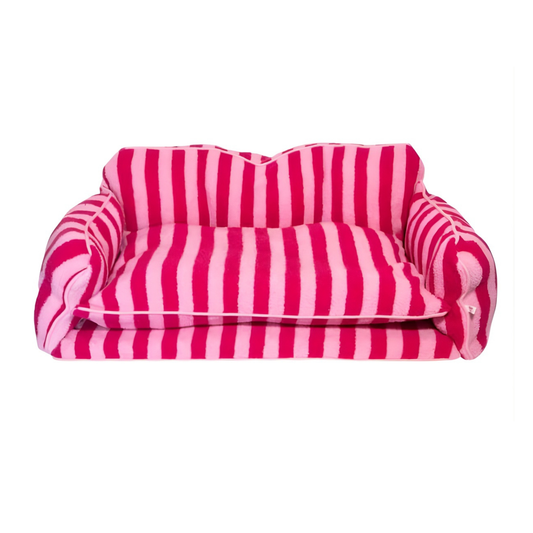 Glow Pups Pretty Pink Striped Sofa Dog Bed For Stylish Comfort And Cozy Rest For Pets by Glow Pups