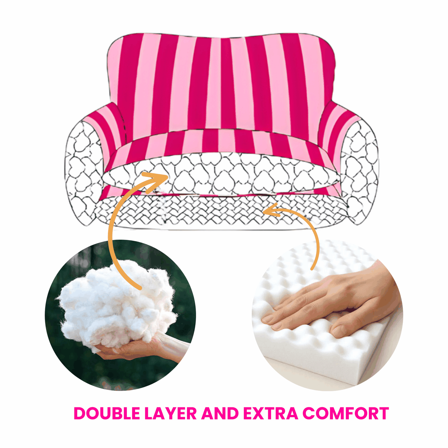 Glow Pups Pretty Pink Striped Sofa Dog Bed For Stylish Comfort And Cozy Rest For Pets by Glow Pups