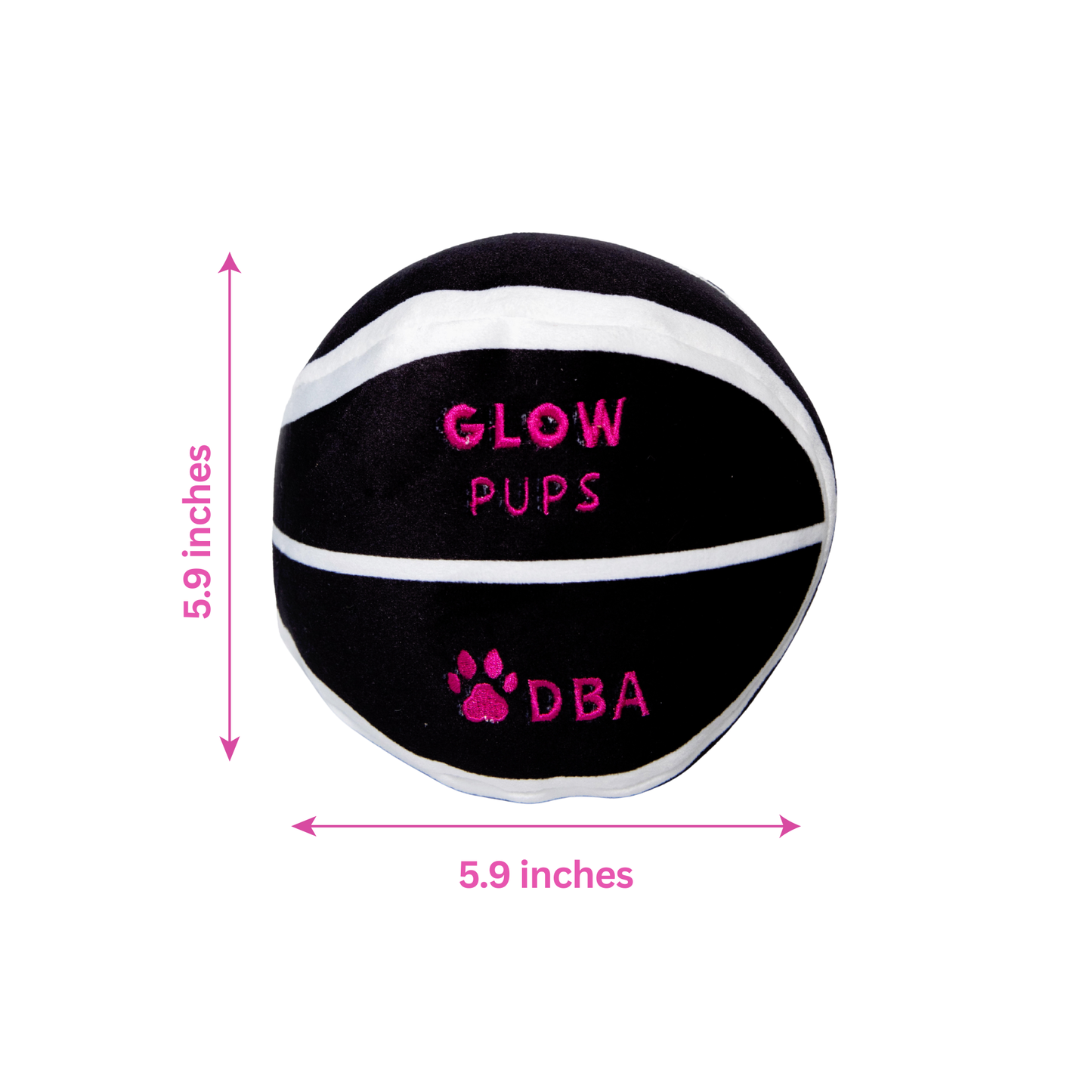 Glow Pups Plush Basketball Dog Toy with Squeaker, Black and White by Glow Pups